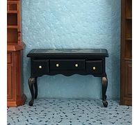 HEEPDD 1:12 Dollhouse Desk Retro Miniature Writing Table with Vintage Floral Decor 3 Functional Drawers for Accessory Storage Ideal in Playroom Settings
