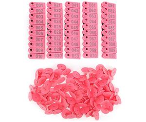 HEEPDD 100Pcs Goat Ear Tag, Plastic Livestock Identification, Numbered for Goats Sheep Cattle Pigs, Ideal for Farm Animal Tracking (Pink with Words (100))