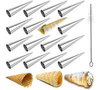 HEEPDD 16Pcs Stainless Steel Cream Horn Mold, Baking Tools for Dessert Pastry Cone, with Brush, Great for Croissants Brioche Appetizers (Assorted Color)