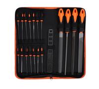 HEEPDD 19Pcs Steel File Set with Needle Files, 4x20cm 14x10cm, Heat Treated Metal Filing Tools Kit Orange Handle, for Metal Wood Jewelry Glass, Storage Pouch & Steel Brush