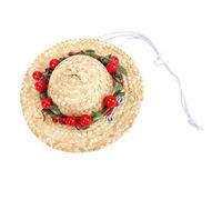 HEEPDD 4.7in Pet Dog Outdoor Straw Hat, Dog Sombrero Hat with Flower Adjustable Pet Sun Cap Bucket Cap for Puppy Cat (Red)