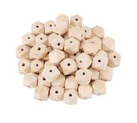 HEEPDD 50pcs Unfinished Polyhedron Wooden Beads, Geometric Wood Beads DIY Craft Accessories 20mm Jewelry Components with Wood Grain for Wooden Craft Making