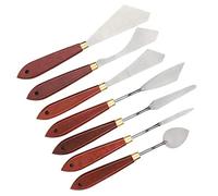 HEEPDD 7Pcs Stainless Steel Palette, Birch Handle Mixing Scraper Set for Color Mixing, Perfect for Artists and Acrylic Painting