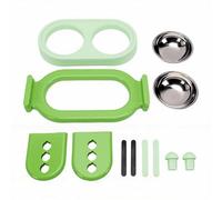 HEEPDD Adjustable Elevated Cat Bowl Stainless Steel Double Bowls Anti Spill Raised Pet Feeder for Small Large Cats Dogs, 2 Heights 15.75x7.09x6.3in (Green)