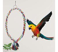 HEEPDD Bird Circle Ring Rope, Cotton and Metal Chewing Toy for, Macaw and Budgies, 18cm Diameter Perch Stand for Interactive Play (Small diameter 18cm)