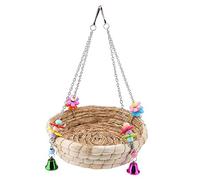 HEEPDD Bird Nest Swing Bed Toy, Straw Woven Parrot Swing Nest Hanging Hammock for Parakeet Cockatiel Conure Budgie Canary Lovebird Finch, Durable Natural Fiber Hammock