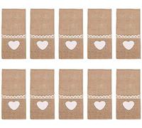 HEEPDD Burlap Cutlery Holders, Rustic Natural Hessian Utensil Bags with Lace Trim for Weddings Christmas Parties Banquets and Home Dining Decor