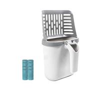 HEEPDD Cat Litter Scoop with Bag, Integrated Waste Bag Holder for Quick Disposal Multifunctional Litter Scoop with Wide Front Edge PP Material for Single Handed Use (with Baffle and 8 Rolls