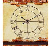 HEEPDD Clock Classic Metal Large Round Wall Clock, Gold, 60cm, Roman Numerals, Antique Design, Hollow Out, for Living Room Cafe Restaurant Daily Decoration (Gold 60cm)