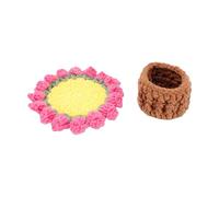 HEEPDD Crochet Flower Coaster Set Handmade Floral Table Mat with Knitted Basket for Desk Shelf Side Table (Pink)