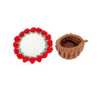 HEEPDD Crochet Flower Coaster Set Handmade Floral Table Mat with Knitted Basket for Desk Shelf Side Table (Red)