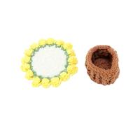 HEEPDD Crochet Flower Coaster Set Handmade Floral Table Mat with Knitted Basket for Desk Shelf Side Table (Yellow)