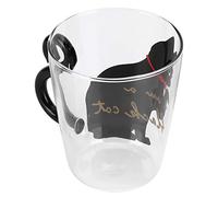 HEEPDD Cute Animal Cup Cat Pattern Water Cup, 300ml Capacity Cute Kitty Pattern Glass Coffee Mug for Tea Milk Water Transparent Heat Proof Reusable for Kids Cat Lovers Tableware (Black)