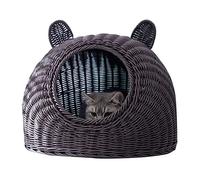 HEEPDD Cute Cat Ear Cat Bed, Plastic Semi Closed House, Hand Woven with Design for Cats Cute Ear Bed, Comfortable Indoor Nan Supplies (Coffee)