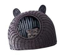 HEEPDD Cute Cat Ear Cat Bed, Plastic Semi Closed House, Hand Woven with Design for Cats Cute Ear Bed, Comfortable Indoor Nan Supplies (Coffee)