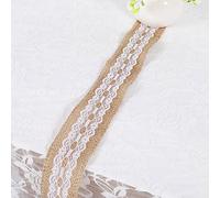 HEEPDD Decorative Ribbon Trim Natural Jute Burlap Ribbon with White Lace, 2m Long, 5cm Wide, Rustic Wedding and Craft Decoration Nan Daily Decoration (5)