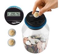 HEEPDD Digital Money Box Jar with LCD Display Coin Counter ABS PC Euro Coin Saving Pot 1.8 to 2.0L Retractable Design Manual Adjustment for Kids Adults Home Office