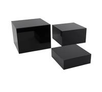 HEEPDD Display Items Stands, Acrylic Display Risers, Food 3Pcs Set Clear Glossy Nesting for Dessert Buffet Tables with 5-Sided Design for Cakes Jewelry Stationery Acrylic Risers (Black)