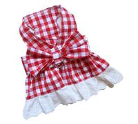 HEEPDD Dog Dress with Leash, Plaid Dog Outfit for Spring Summer, Cute Lace Hem Dress for Small Medium Puppies with Leash, Lightweight Polyester Nan Supplies (Red Plaid and Red XL)