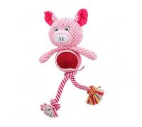 HEEPDD Dog Teething Chew Plush Toy with Squeaker, Rope Knots Dual Texture, 20cm Polyester Puppy Anxiety Relief Squeaky Chew Toy, Cleans Teeth, for Large Breed Crate Training (Pink Pig)