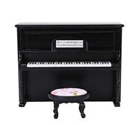 HEEPDD Dollhouse Piano, Miniature Wooden Upright Piano with Stool, 1:12 Scale Dollhouse Decoration for Kids Room (Black)