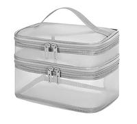 HEEPDD Double Layer Cosmetic Bag Large Capacity, Mesh Travel Makeup Organizer with Sturdy Handle 8.7x5.5x5.9 Inch Water Proof Toiletry Bag for Gym Office (Double Layer)