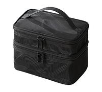 HEEPDD Double Layer Cosmetic Bag Large Capacity, Mesh Travel Makeup Organizer with Sturdy Handle 8.7x5.5x5.9 Inch Water Proof Toiletry Bag for Gym Office (Double Layer)