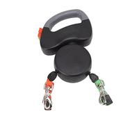 HEEPDD Dual Retractable Dog Leash Gray Reflective Double Dog Lead Polyester Tape ABS Housing One Hand Lock Non Slip Handle for Walking Two Small Medium Dogs (Black)