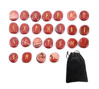 HEEPDD Elder Futhark Runes Set 25 Hand Polished Red Stones with Velvet Pouch for Anxiety Relief and Meditation, 0.98 Inch Palm Stones for Energy Balance and Spiritual Healing