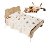 HEEPDD Elevated Wooden Pet Bed, Modern Style Full Body Support Cat Sofa Bed with Mattress Easy Assembly Warm Sleeping Bed for Dog Rabbit Small Animals