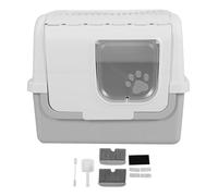 HEEPDD Extra Large Enclosed Cat Litter Box with Lid, 3 In1 Covered Kitty with Self Grooming Brush & Scoop Anti Tracking Step Splash Guard Litter Box for Big Cats
