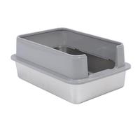 HEEPDD Extra Large Stainless Steel Cat Litter Box, Open High Sided Kitty Litter Pan with Scoops, Deepened Design for Large Medium Cats, Semi Enclosed Type, Suitable Who Love to Dig,