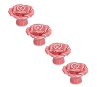 HEEPDD Hardware Handle Rose Shaped Cabinet Handle, Ceramic Knob, Modern Design, 1.6x1.2 Inch, 4 Pack for Wardrobe Drawer Door Door and Window Hardware and Locks (Pink)