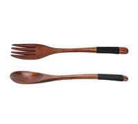 HEEPDD Japanese Spoon Fork Set, Wooden Utensils with Rope Wrapped Handle for Soup Salad Yogurt, 8.9 Inch Beech Wood Lightweight Strong Design for Home Dining Korean Japanese Restaurant