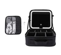 HEEPDD Makeup Bag with LED Light Mirror and Stand, PU Leather | Even Beauty Lighting, Eliminate Powder Breakage, Custom Removable Dividers, Hotel Vanity Grooming, Stylists