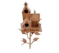 HEEPDD Metal Bird House with Stake, Rustic Cottage Style Garden Decor Weatherproof Metal Birdhouse Stand for Hummingbirds Small Birds (40cm Pole Included) (20/10/10#67)