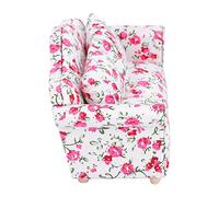 HEEPDD Mini Dollhouse Sofa, Wooden Couch with Floral Pattern, Back Cushions, Perfect for 1/12 Scale Dollhouse Decor (small flower clusters)
