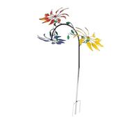 HEEPDD Multicolor Floral Wind Spinner with Three Moving Flowers, Iron Material, Eye-catching, Rust Resistant, Life-like