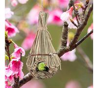 HEEPDD Natural Weeds Bird, Handwoven Hanging Roosting House for Parrots Birds, with Top Hook for Easy Install, Decoration for Home Garden Cafe (Wild Grass Bird's Trumpet)