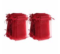 HEEPDD Organza Drawstring Gift Bags, Pouches for Jewelry, 100PCS for Wedding and Party Decoration Organza Drawstring Gift Bags, Elegant Mesh Nan Collected Items (Red)
