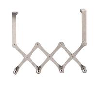 HEEPDD Over The Door Hooks, Telescopic Folding Stainless Steel Hanger with Non Slip Hook Design for Hanging Backpack Hat Umbrella Towel in Living Room Bedroom (4 Hooks Bright [no Need to Punch