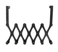 HEEPDD Over The Door Hooks, Telescopic Folding Stainless Steel Hanger with Non Slip Hook Design for Hanging Backpack Hat Umbrella Towel in Living Room Bedroom (6 Hooks Black [no Need to Punch