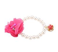 HEEPDD Pet Pearl Flower Collar, Adjustable Elastic Necklace with Small Bell for Small Dog Cat Puppy, Simulation Pearl Design (Rose Red)