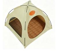 HEEPDD Portable Pet Tent House, Breathable Tent with Removable Plush Mat Foldable Collapsible Design Fiberglass Rod Frame for Indoor Outdoor Patio Camping Travel Use (Beige with Mat)