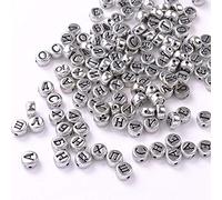 HEEPDD Russian Letters Beads, DIY Jewelry Accessories, Personalized Name Crafts for Kids, 100pcs 4x7mm for Preschool Learning Russian Letters Beads, Acrylic Material, Nan Handicraft (Silver)