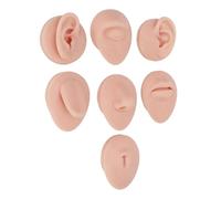 HEEPDD Silicone Body Part Model Piercing Training Tool for Novice Piercers Soft Design with 6 Body Parts Including Eye Nose Mouth Tongue Navel Ear and 2 Display Stands (Medium Skin Color)