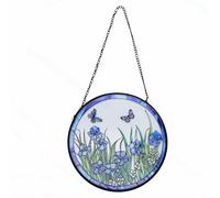 HEEPDD Stained Glass Window Hanging, Purple Iris Flower Colorful Suncatcher Hanging Decoration Sun Catchers Indoor Window for Living Room Bedroom Study (15 * 15cm)