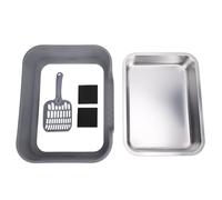 HEEPDD Stainless Steel Cat Litter Box, Large Size Top Entry Litter Pan with Semi Enclosed Design for Big Cats, Easy to Clean, Rust Proof, Odor Control, 16.93x13.39x6.69in (Dark Grey)