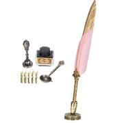 HEEPDD Vintage Pen Set, Extra Nibs, Ideal for Calligraphy and Journaling, for Women Vintage Pen Set, Feather Writing Tool with Nan Office and School Supplies (Light Pink)