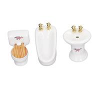 HEEPDD Vivid Ceramic Miniature Bathroom Set, Realistic Flower Pattern Craftsmanship Compact 1/24 Scale Furnishing for Dollhouse Collectors Creating Lifelike Scenes with Bathtub Sink (Flower Shape)